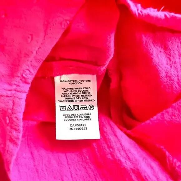 Loft Top Women's S Long Sleeve Swiss Dot Ruffles Smocked Preppy Pink Coquette - Picture 5 of 7